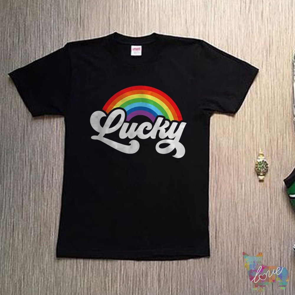 Green St Patricks Day Shirt for Women Lucky Rainbow Retro